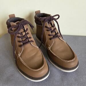 EUC Lands' End Youth Boy 6M Lace Up Boot Flannel Lined Brown Nubuck Vegan